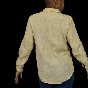 Vintage Cotton Button Down Shirt Tan Oatmeal Woven Gauze India Casual Small Mens
