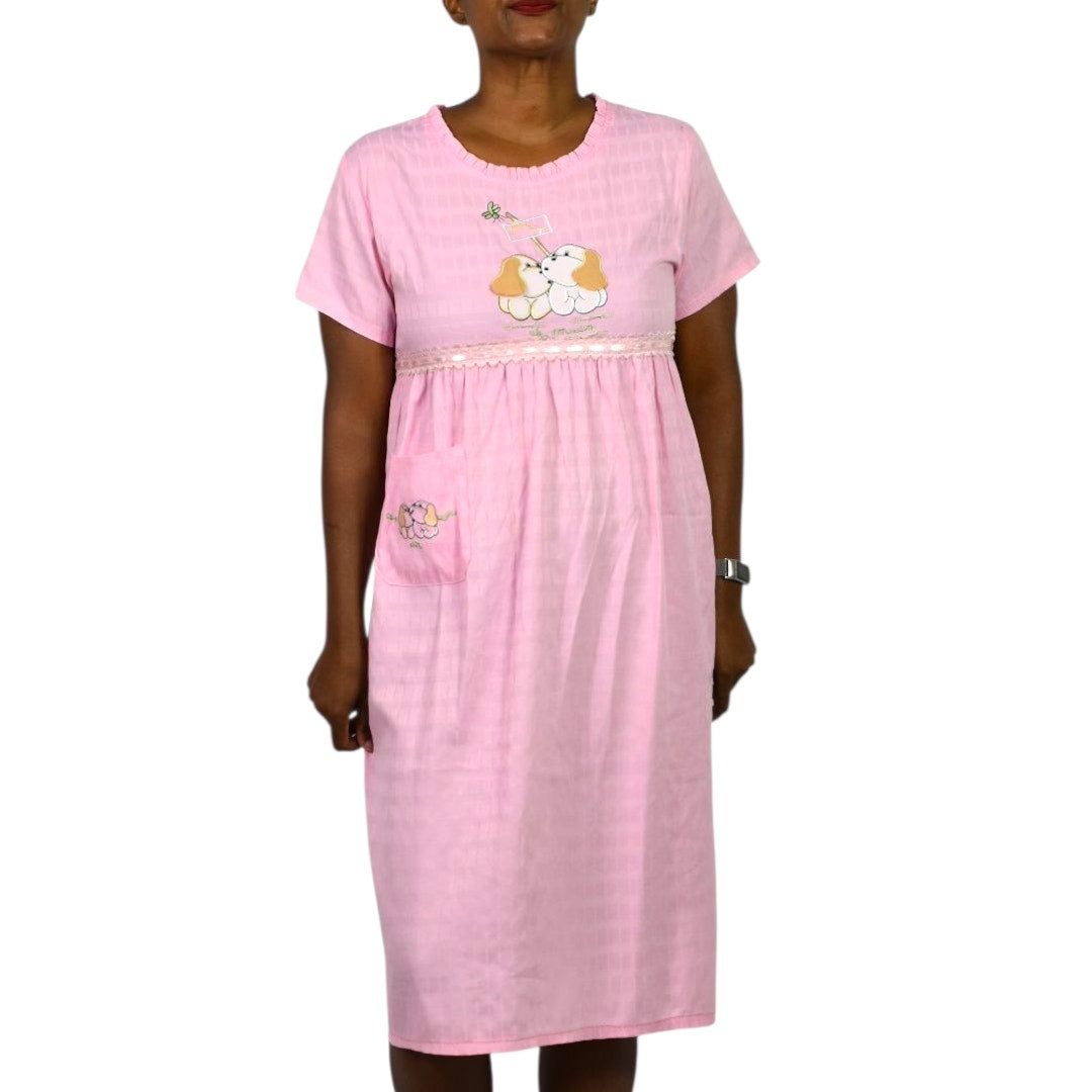 Jin Deyi Pink Puppy Dress Ribbons Dogs Embroidery Lace Pocket Smock Shift Applique Girls XXL