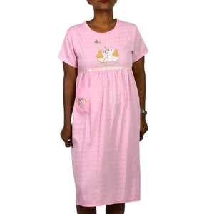 Jin Deyi Pink Puppy Dress Ribbons Dogs Embroidery Lace Pocket Smock Shift Applique Girls XXL