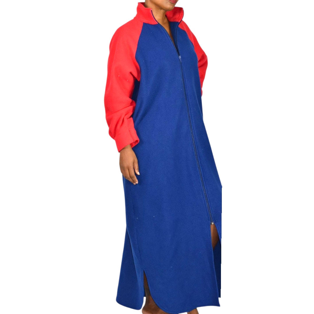 Herbcraft Vintage Lounger Robe Fleece Pile Fuzzy Housecoat Muumuu Blue Lounge Large