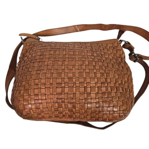 Vilenca Holland Leather Bag Brown Cognac Woven Leather Adjustable Shoulder Crossbody Soft Slouchy