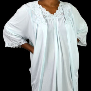 Vintage Shadowline Peignoir Set Blue Baby Powder Chiffon Sheer Nylon Negligee Gown Robe XL