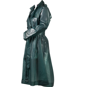 Dorothee Schumacher Techno Transparency Trench Coat Green Teal Vinyl Raincoat Belted Transparent XL