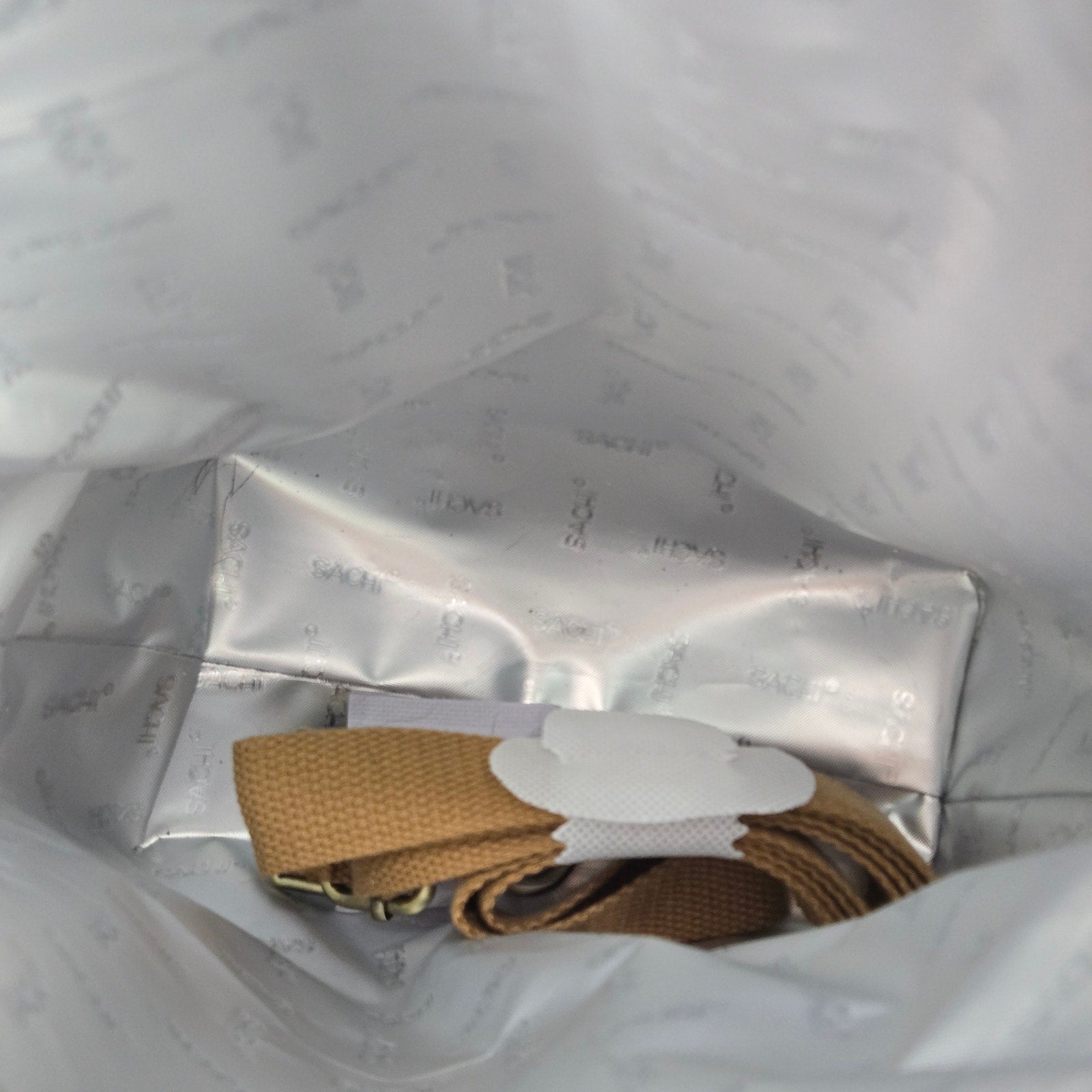 SACHI Insulated Wine Tote Bag Camel Brown Leather Lunch Bucket Two Bottle Strap