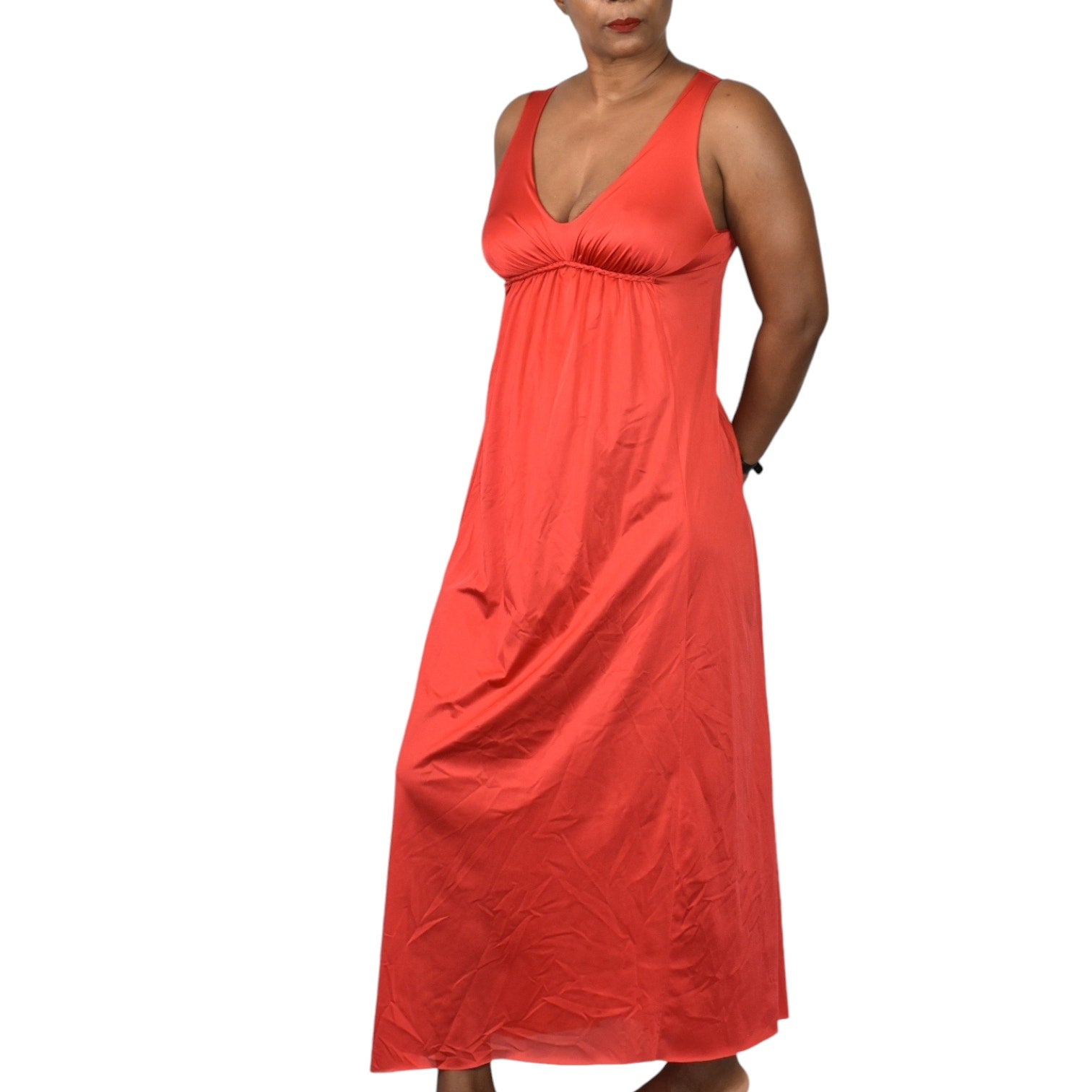 Vintage Vanity Fair Silky Red Nightgown Nylon Goddess Long Maxi Lingerie 70s 80s Size XS