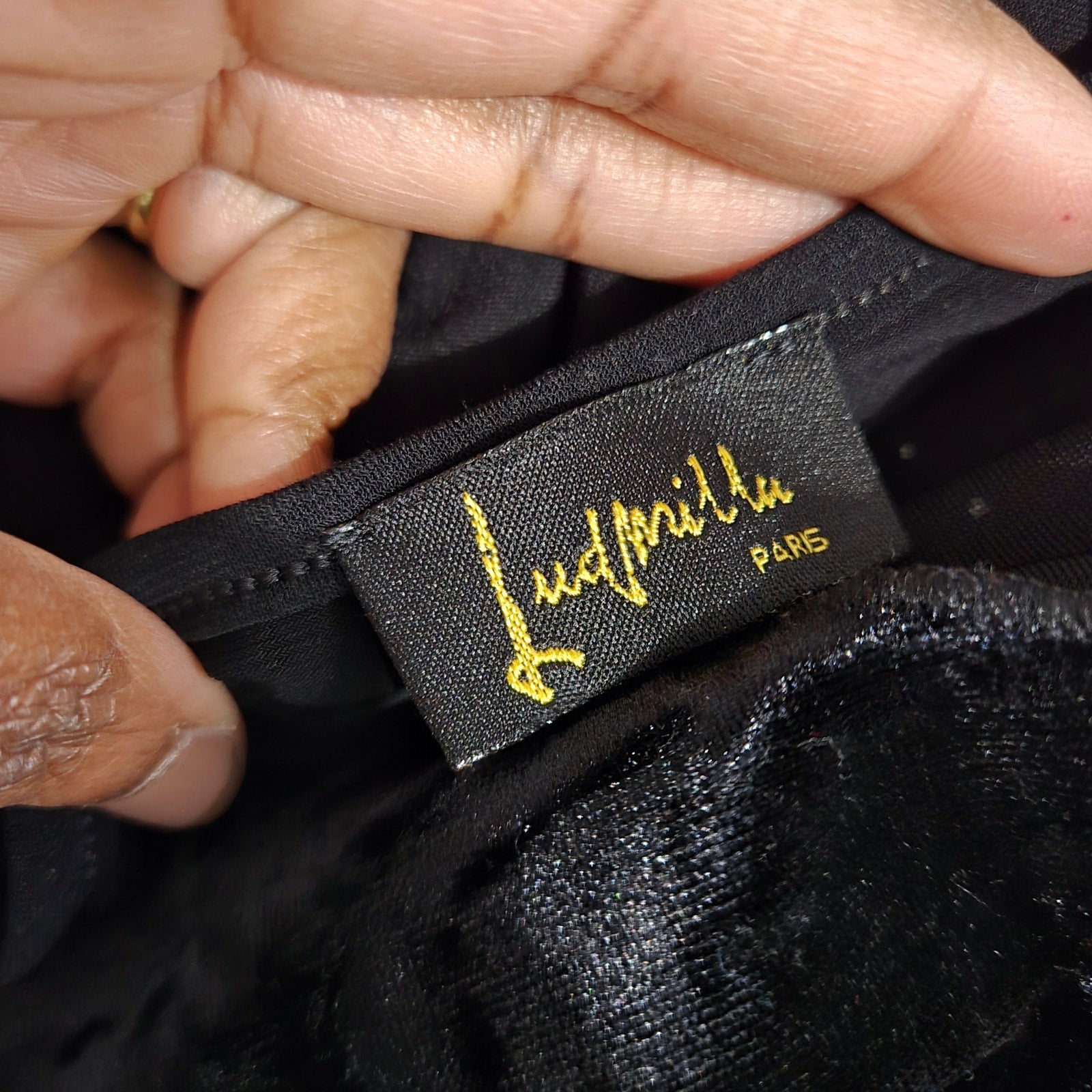 Vintage Ludmilla Paris Bell Sleeve Top Black Velvet Sparkle Y2K France Patchwork Small