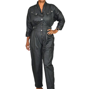 Rebecca Minkoff Lilly Jumpsuit Black Parachute Moto Biker Retro Cotton Ripstop Flightsuit XS