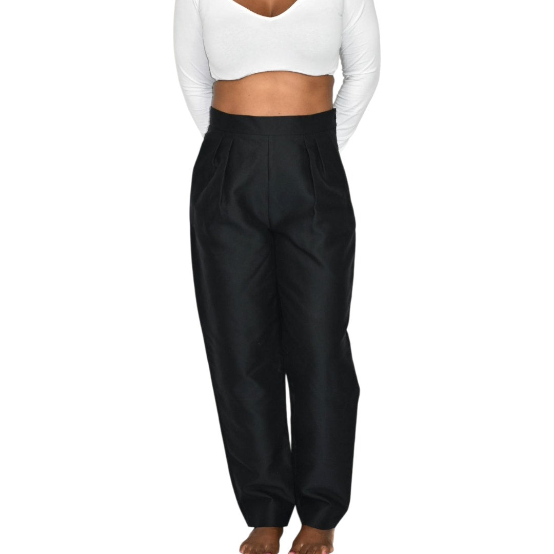 Max Mara Pianoforte Trousers Black Pants Matte High Waist Balloon Barrel Taper Leg Dress 8