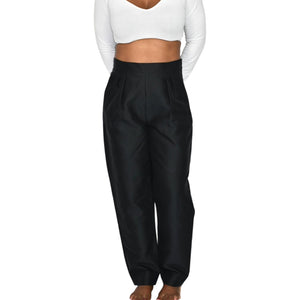 Max Mara Pianoforte Trousers Black Pants Matte High Waist Balloon Barrel Taper Leg Dress 8