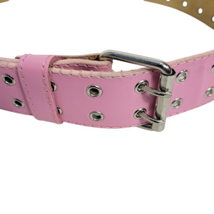 Two Prong Belt Light Pink Bubblegum Genuine Leather Double Hole Grommets Buckle Medium