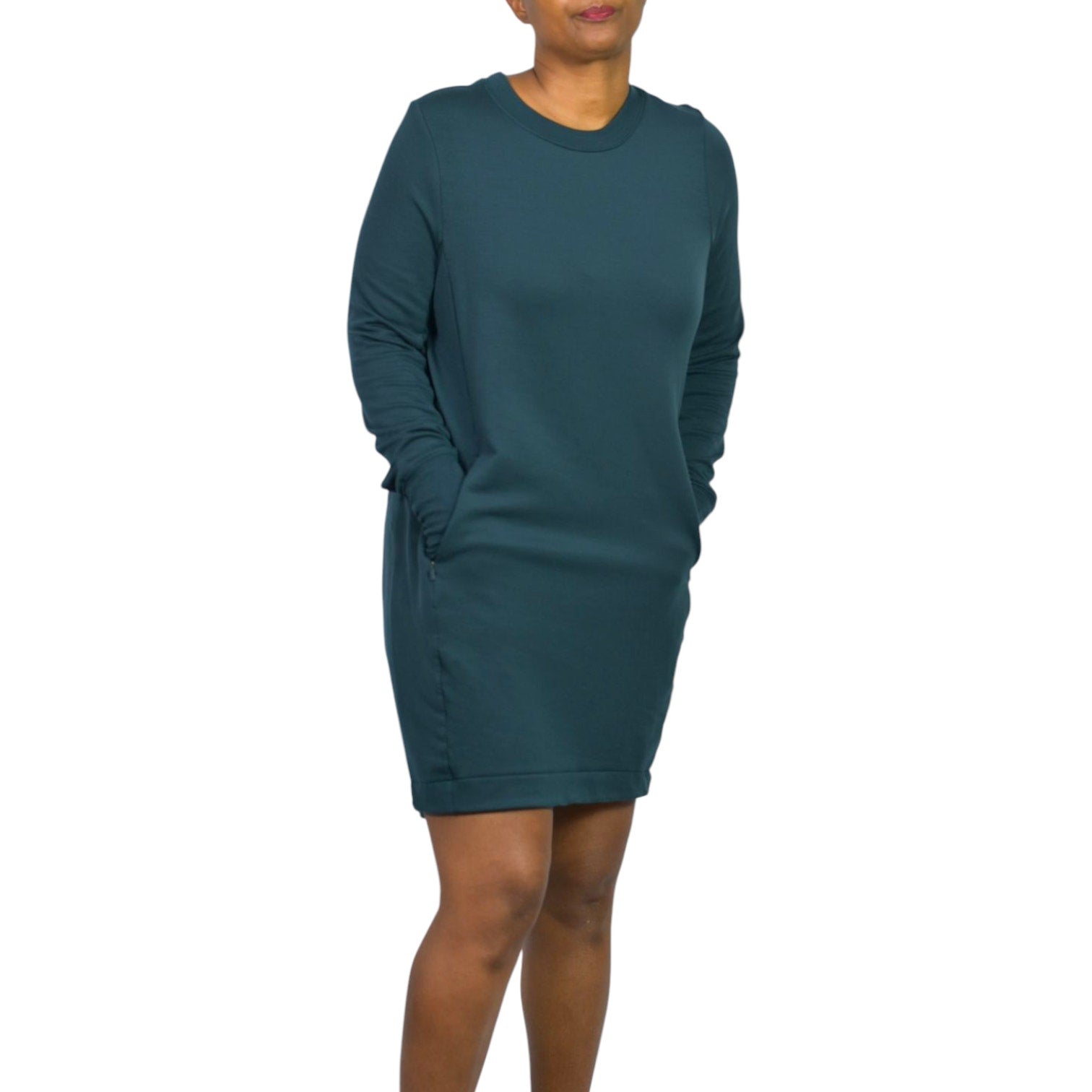 Athleta Coaster Luxe Sweatshirt Dress Green Pockets Pullover Tencel Jersey Medium