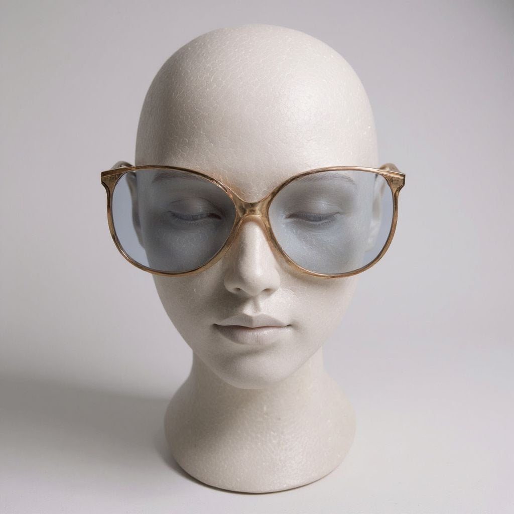 Vintage Oversized Glasses Brown Ombre Plastic Translucent Frame Blue Tinted Lenses Retro 70s 80s