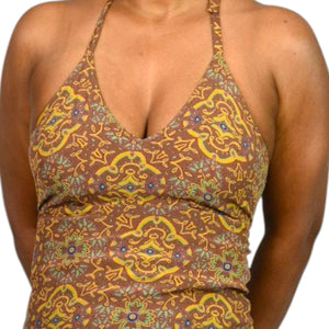 Vintage Gap Halter Dress Brown Mandala 90s Grunge Long Maxi Rayon Block Print Small