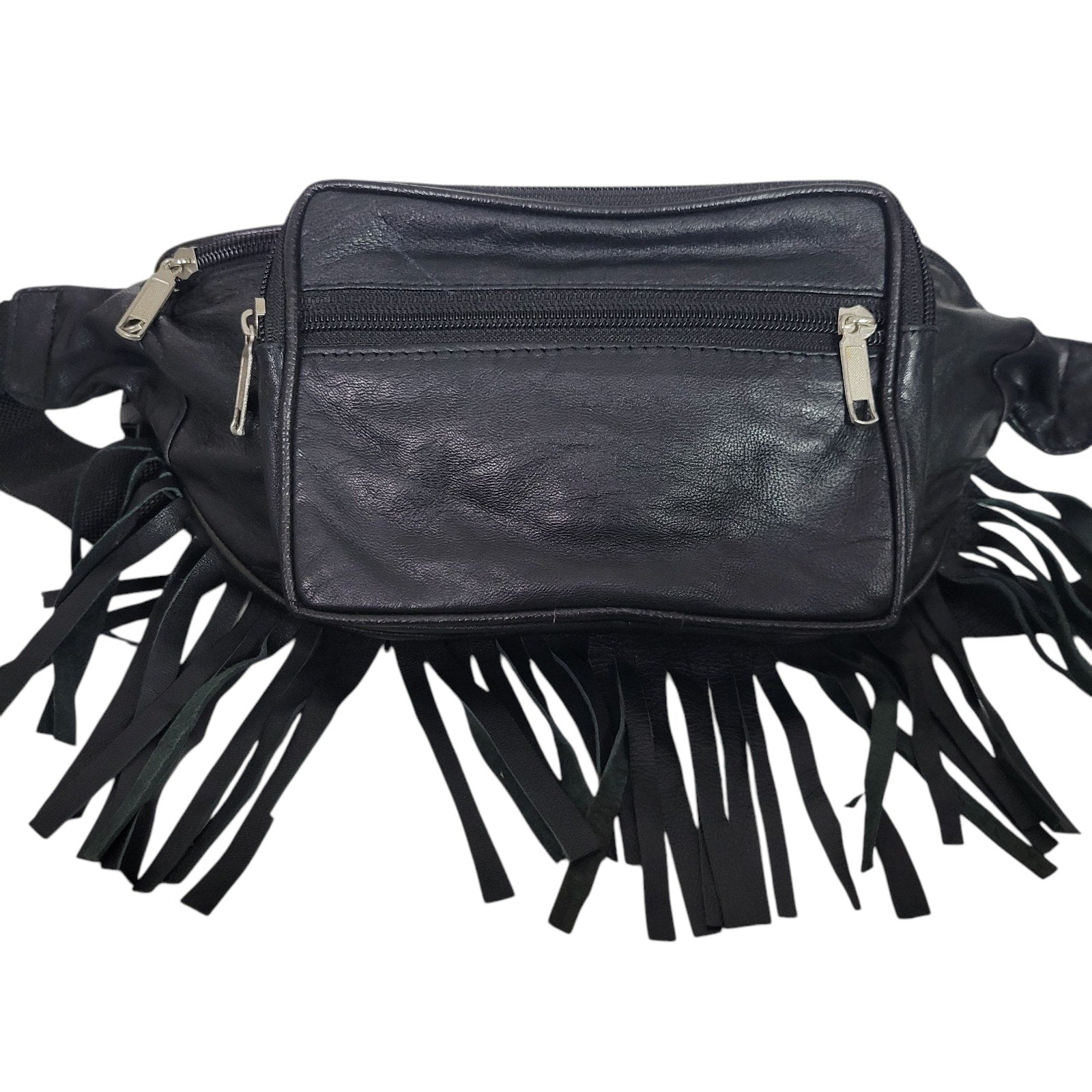 Leather Fringe Fanny Pack Black Adjustable Bum Belt Waist Pouch Retro Sling Waist Bag Unisex