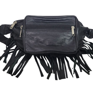 Leather Fringe Fanny Pack Black Adjustable Bum Belt Waist Pouch Retro Sling Waist Bag Unisex