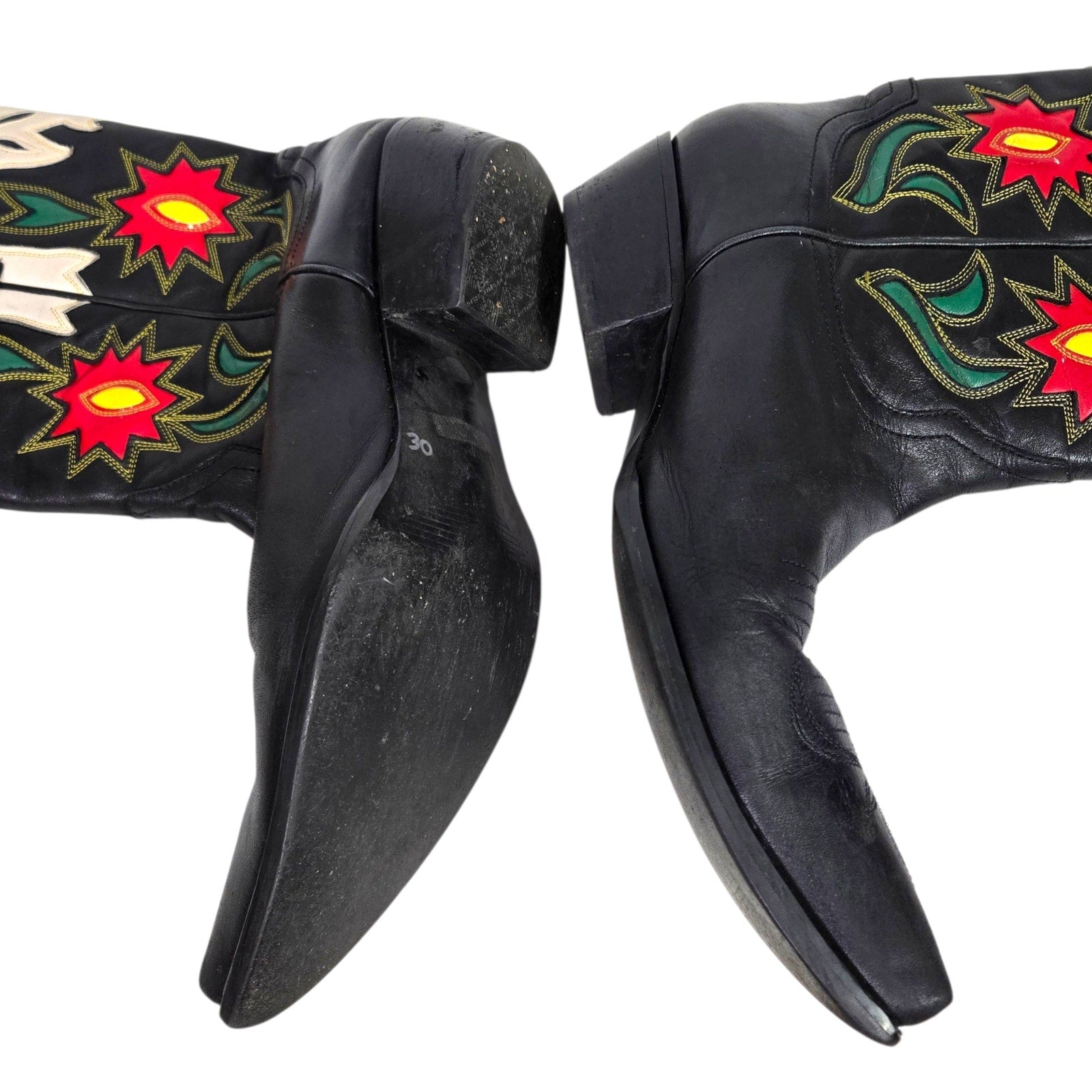 Vintage Cowboy Boots Floral Inlay Black Leather Guess Marciano Posh Applique Western Cowgirl 8