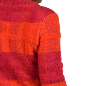 Marc Cain Boucle Sweater Jacket Pink Colorblock Furry Texture Pile Cardigan Wool Alpaca Open Size 6