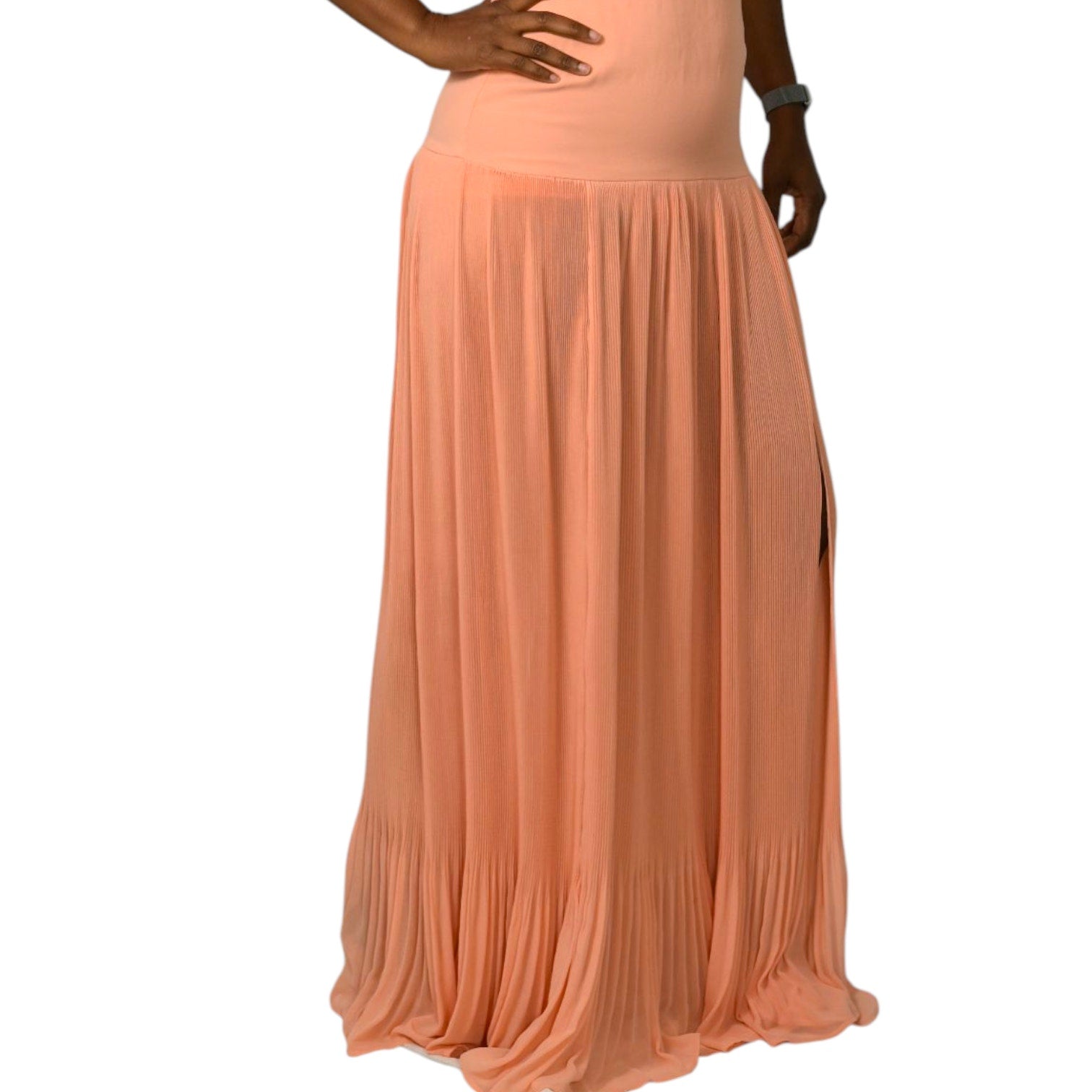 Veronica Beard Lilliana Dress Peach Orange Halter High Neck Plisse Long Maxi Evening Gown 2