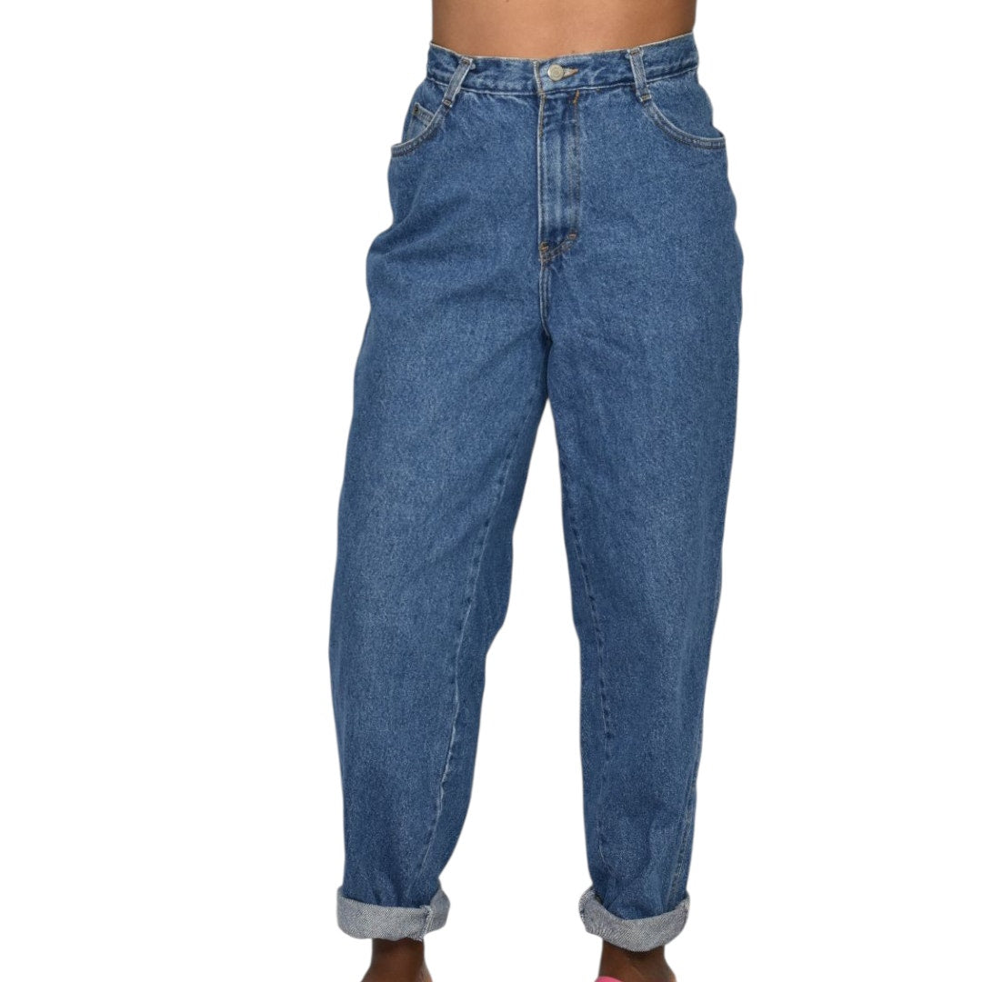 Vintage Gitano Zipper Jeans High Waist Mom Baggy Relaxed Tapered 90s Medium Wash Cotton Denim Rigid 27