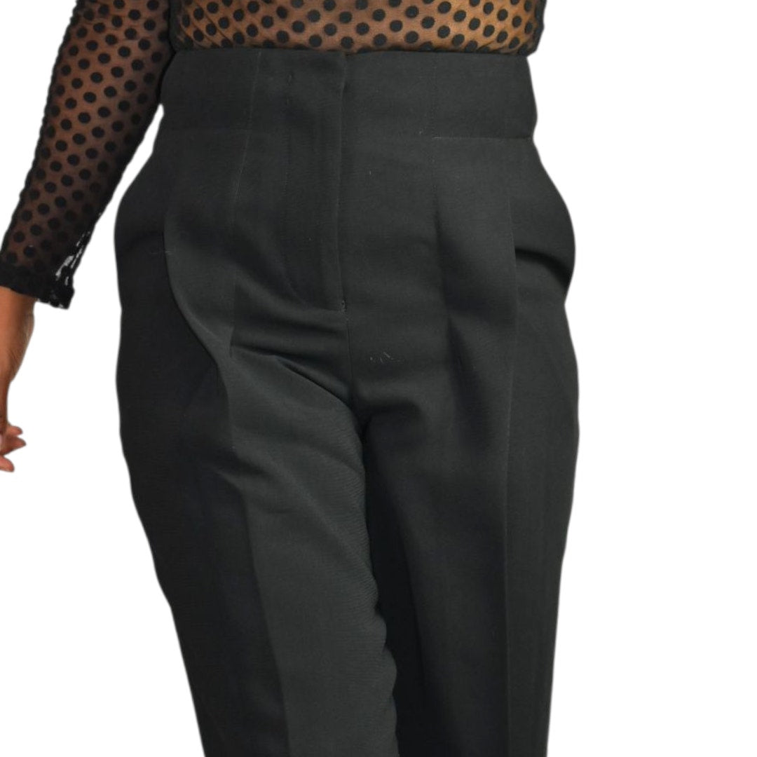 Tout a Coup Pleat Crop Trouser Pants Black High Waist Crepe Dress Evening Business Casual Tapered XS