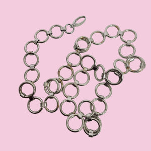 Metal Chain Belt Hoops Loops Circles O Ring Waist Silver Tone One Size Adustable