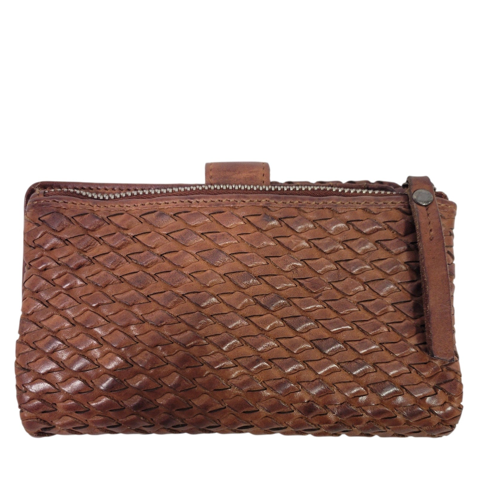 Vilenca Holland Wallet Brown Cognac Leather Woven Soft Pocket Slots Basketweave Billfold Bifold