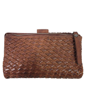 Vilenca Holland Wallet Brown Cognac Leather Woven Soft Pocket Slots Basketweave Billfold Bifold