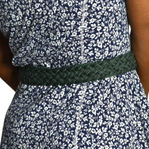 Baer SF Braided Belt Green Leather Mixed Embellished Media Metals Discs Arty Bohemian Handmade