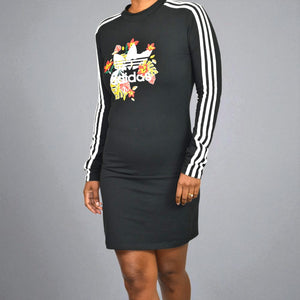 Adidas x HER Studio London Floral Trefoil Dress Black Long Sleeve Mini Logo Medium