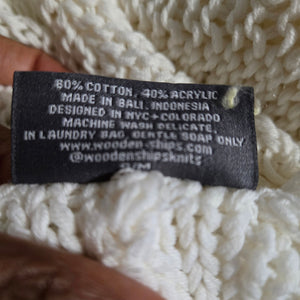 Wooden Ships Maui V Neck White Ivory Pullover Sweater Slouchy Cropped Boxy Side Slits Small Medium