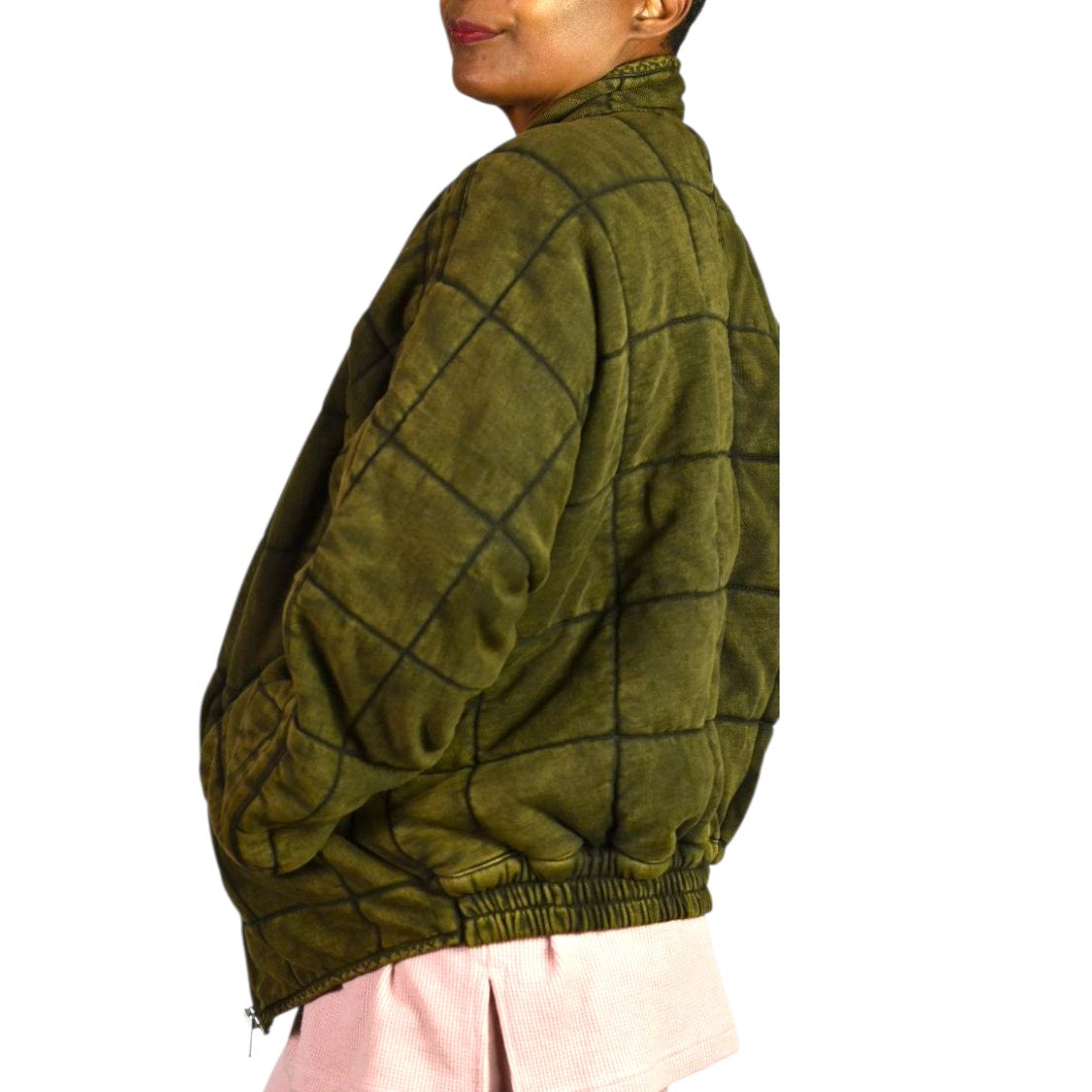 Free People Dolman Quilted Knit Jacket Green Olive Bomber Oversized Cotton Coat XS