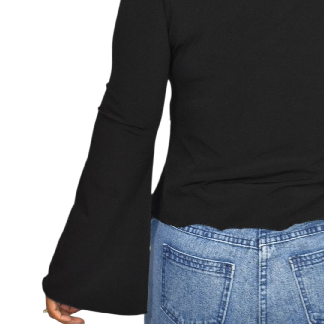 Vintage Ludmilla Paris Bell Sleeve Top Black Velvet Sparkle Y2K France Patchwork Small