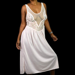 Vintage Victorias Secret Nightgown Pink Crown Label Knit Lace Mesh 80s Gown Sheer Medium