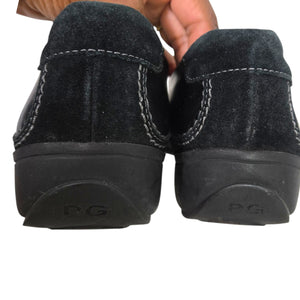 Paul Green Lucy Square Toe Loafers Black Leather Suede Shoes Slip On Low Wedge Comfort 9