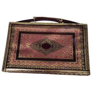 Embossed Leather Slim Bag Red Burgundy Gold Gilding Evening Italian Handbag Top Handle Small