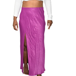 Anthropologie Silky Slip Skirt Purple Magenta Thigh Slit Midi Straight Column Viscose Medium