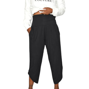 Athleta Flow With It Pant Pants Black Harem Tulip Hem Cropped Wide Leg Stretch Jersey Modal XS