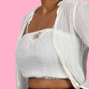 Vintage Spare Parts Crop Top Set White Gauze Cotton Halter Tube Halter Bolero Small