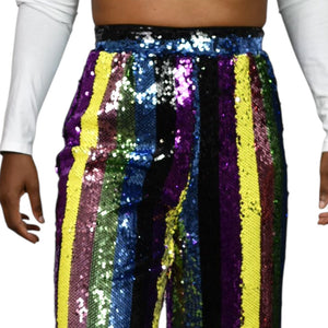 Fashion Nova Sequin Pants Rainbow Stripe Multicolor Cropped Wide Leg Colorblock Small