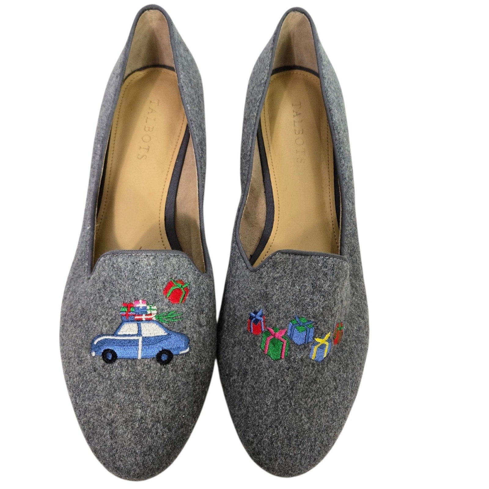 Talbots Ryan Holiday Loafers Grey Christmas Gifts Flats Embroidered Novelty Festive XMas Shoes 10