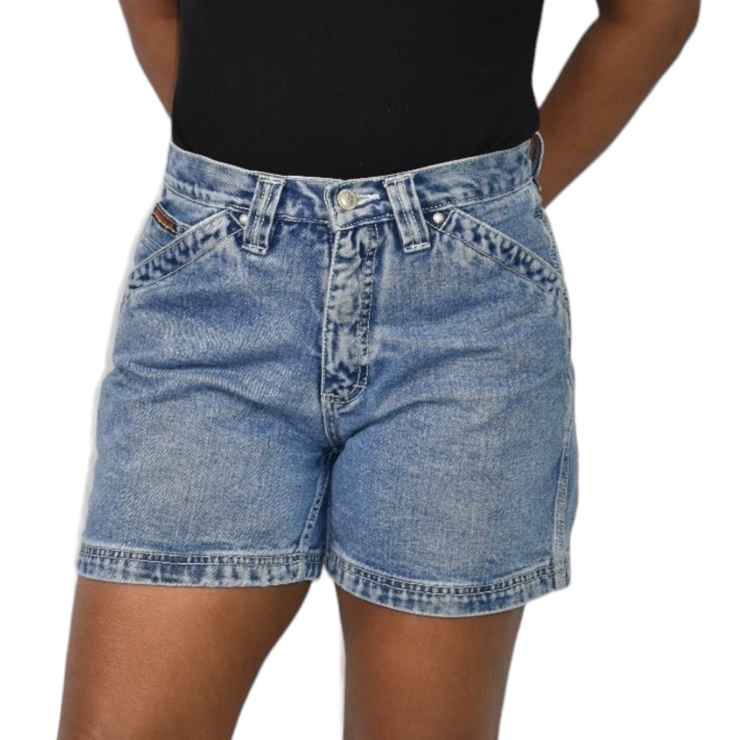 Vintage No Excuses Jean Shorts Blue Cargo Pockets Thigh Length Cotton Rigid Size 8