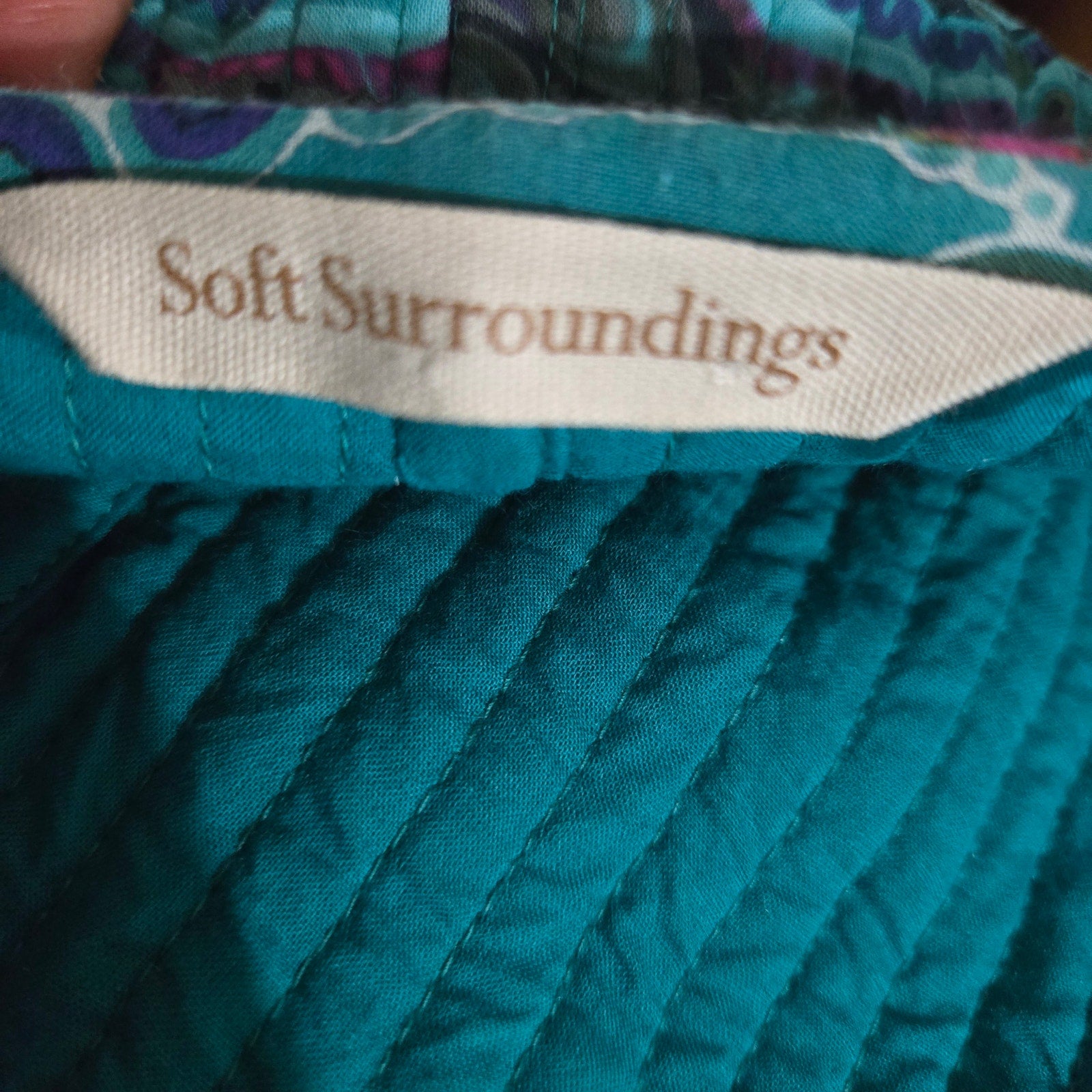 Soft Surroundings Quilted Jacket Green Teal Boho Paisley Floral Cotton Mandala Print Artistic XS