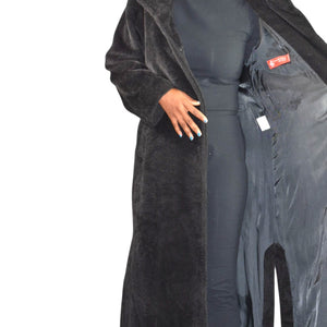 Cinzia Rocca Llama Faux Fur Coat Black Long Maxi Coat Side Slits Luxury Piacenza Wool Blend 2
