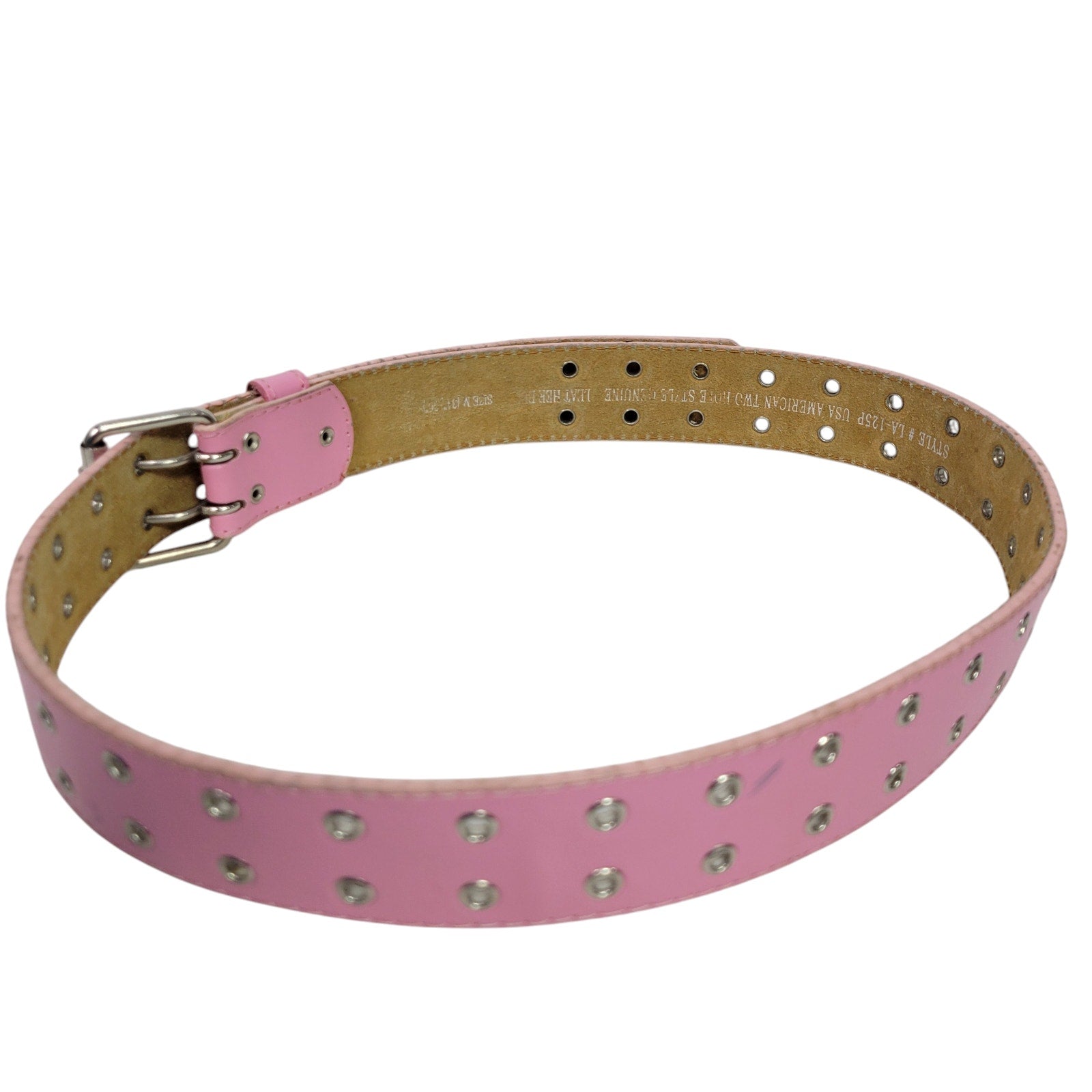 Two Prong Belt Light Pink Bubblegum Genuine Leather Double Hole Grommets Buckle Medium