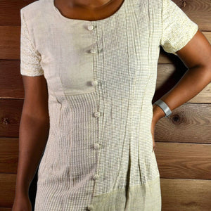 KC Spencer Column Straight Midi Dress Tan Mixed Print Checks Gingham Deadstock Long 8