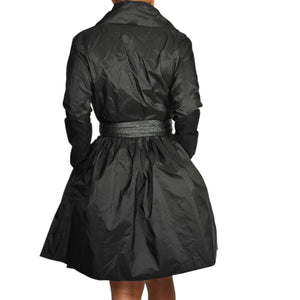 Catherine Regehr Silk Dress Black Wrap Taffeta Evening Formal Shawl Collar Crinoline Henri Bendel Medium