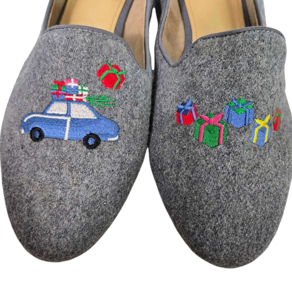Talbots Ryan Holiday Loafers Grey Christmas Gifts Flats Embroidered Novelty Festive XMas Shoes 10