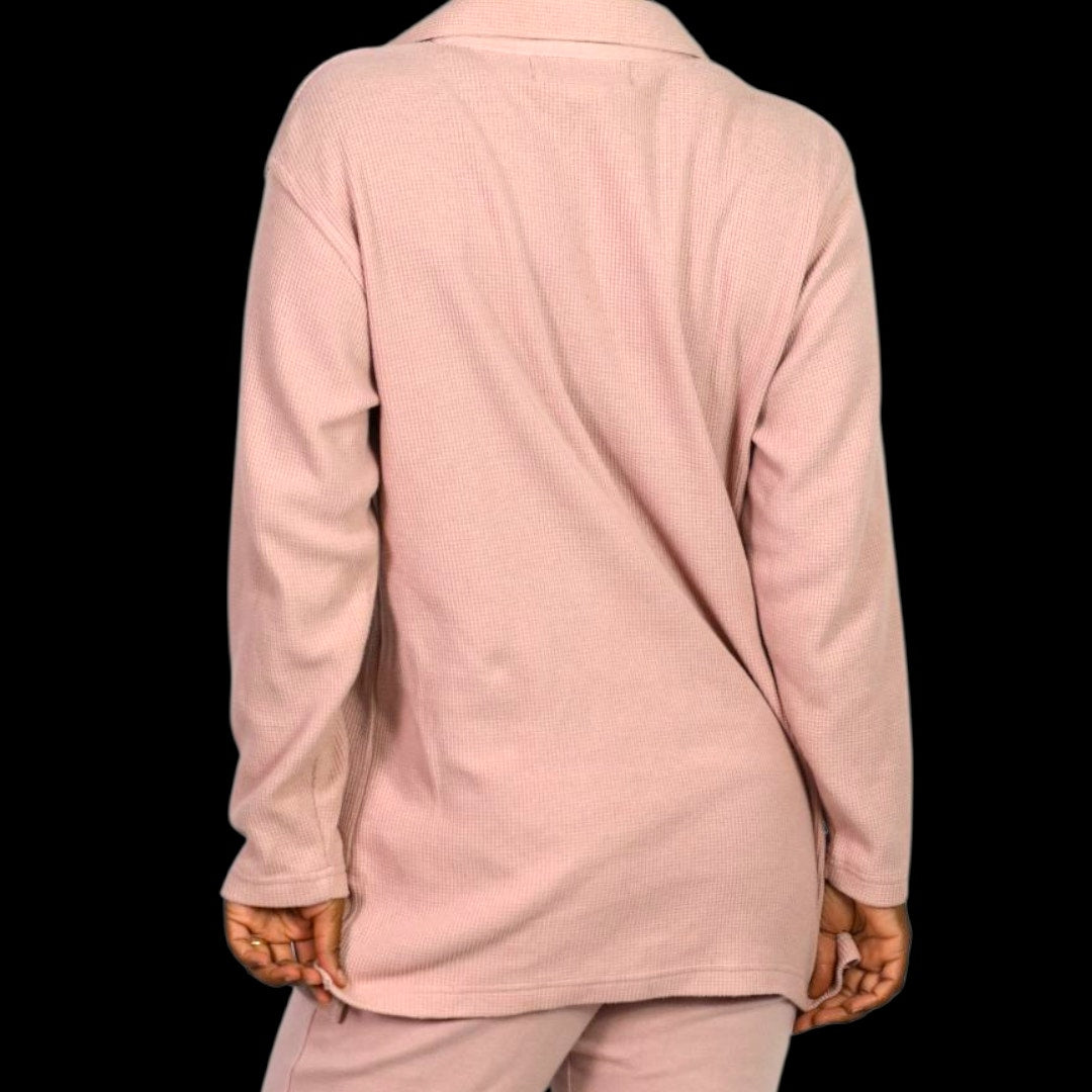 Vintage Milano Design Group Stirrup Pant Set Dusty Pink Blush Mauve 90s Waffle Knit Shirt Shacket CoOrd Small