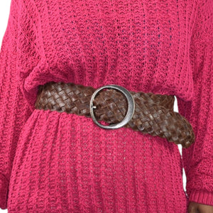 Banana Republic Wide Braided Leather Belt Brown Vintage Classic Woven Waist Size XS