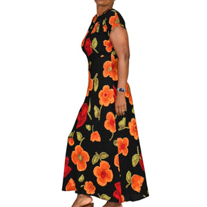Jeffrey Dara Vintage Floral Maxi Dress Black Floral Flowers Rayon Shoulder Pads Column Deadstock 8 Medium